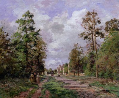 森の端にあるルーヴェシエンヌへの道、1871年 作： Camille Jacob Pissarro